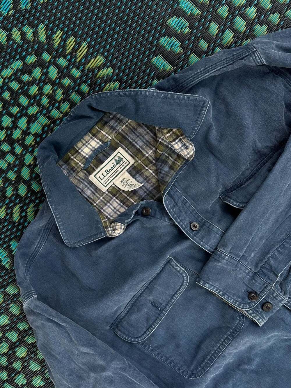 Vintage L.L. Bean Flannel Lined Cotton Work Shirt Blue Men's L-Reg